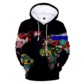 ใหม่ เสื้อโค้ท เสื้อฮู้ดดี้ ลายแผนที่โลก 3D สําหรับผู้ชาย
