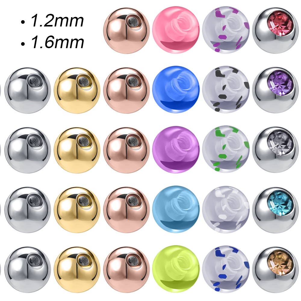 1 ชุด 1.2 / 1.6 มม. สี สเตนเลส บอล สูง ขัด สกรู เปลี่ยน บอล สะดือ หู จมูก คิ้ว เจาะ