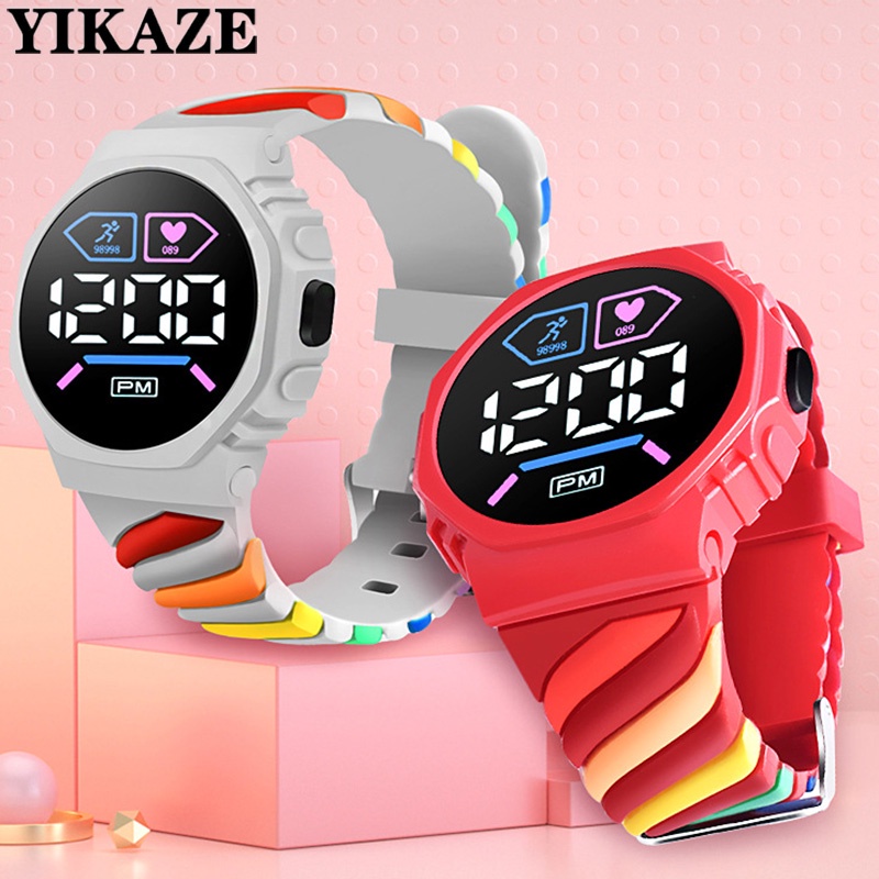 Yikaze 2022 ใหม่ Rainbow นาฬิกาดิจิตอลผู้ชายผู้หญิงยูนิคอร์นนาฬิกาซิลิโคนนาฬิกา Jam นาฬิกาแฟชั่นรอบกีฬากันน้ํา LED นาฬิกาข้อมืออิเล็กทรอนิกส์นาฬิกา