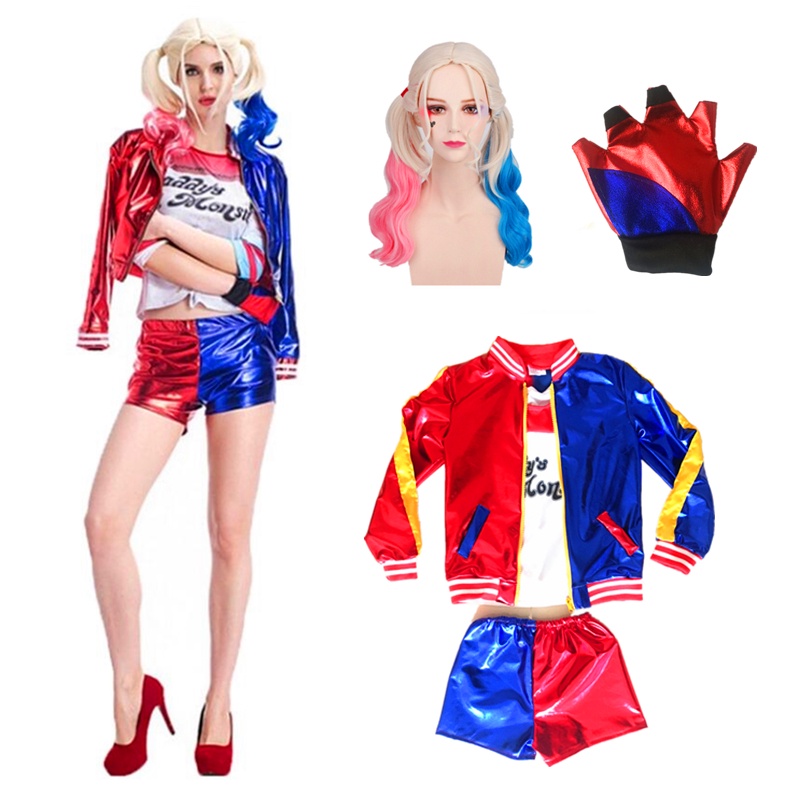เสื้อแจ็กเก็ต เสื้อแจ็กเก็ต กางเกงขาสั้น คอสเพลย์ harley quinn Suicide Squad เหมาะกับปาร์ตี้ฮาโลวีน สําหรับผู้หญิง
