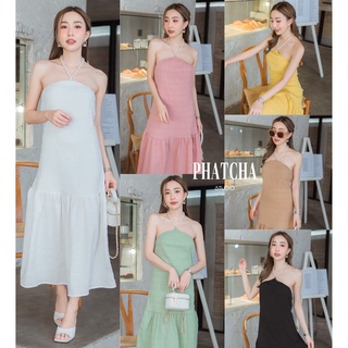 NEW‼️(งานเกรดนำเข้า💯)  DETAILS : ชุดเดรสกระโปรงยาวผ้าย่นต่อชายระบาย แต่งดีเทลสร้อยไข่มุก เปิดโชว์หลังสวยๆ ช่วงอกมีสม็อค