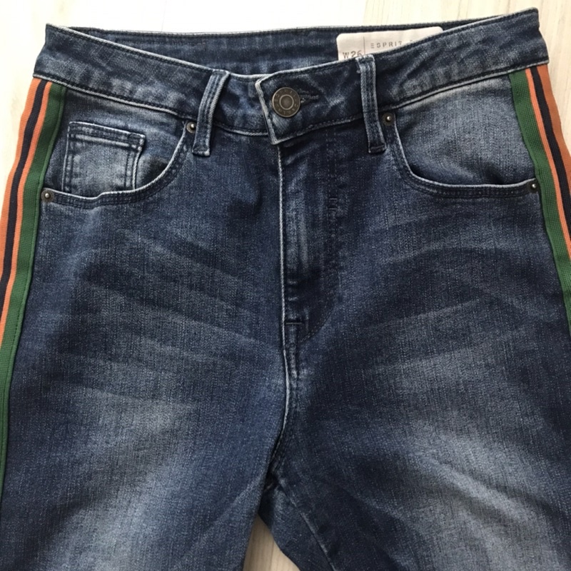 กางเกงยีนส์ ESPRIT เอว 26” สะโพก 32” มีแถบข้างสีส้มน้ำเงินเขียว