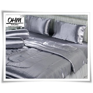 OHM ผ้าปูที่นอน ผ้าเครปซาติน 220 เส้น ขนาด 3.5 ฟุต 3 ชิ้น (สีเทาเงิน)