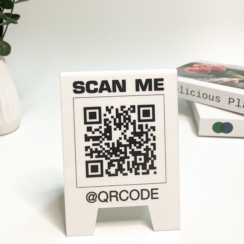ป้ายคิวอาร์โค้ด QR Code ป้ายตั้งไซด์มินิ สแกนคิวอาร์โค้ด ชำระเงิน,ลิงค์แนะนำร้านค้า  สไตล์มินิมอล “อ