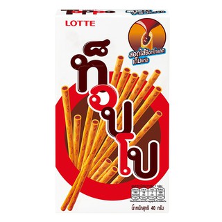 ลอตเต้ท็อปโปขนมปังกรอบแท่งไส้ช็อกโกแลต 40กรัม Lotte Topo Biscuits Stick with Chocolate 40g.