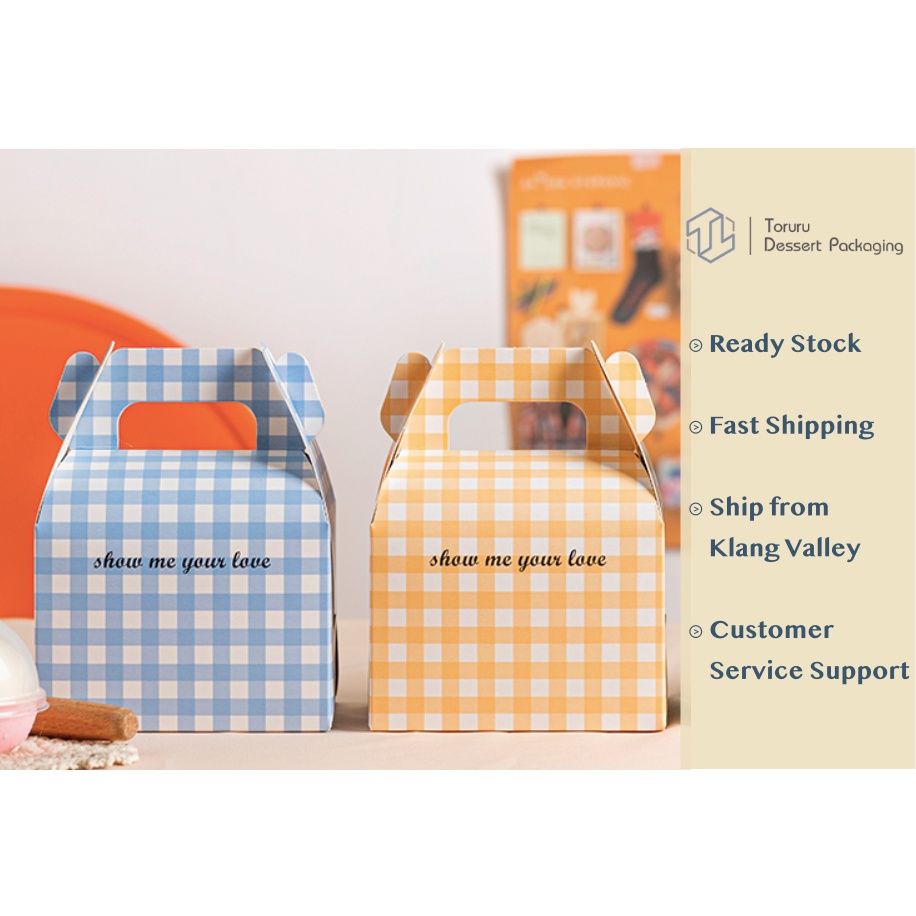 [10PCS] Ins Style Dessert Box Cake Packaging with Handle Cupcake Swiss Roll Box Kotak Kek 小清新蛋糕盒 TOR