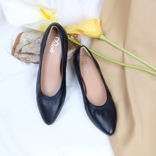 WOO Viola Genuine Leather Heel ส้นสูง 1 นิ้ว สี Black