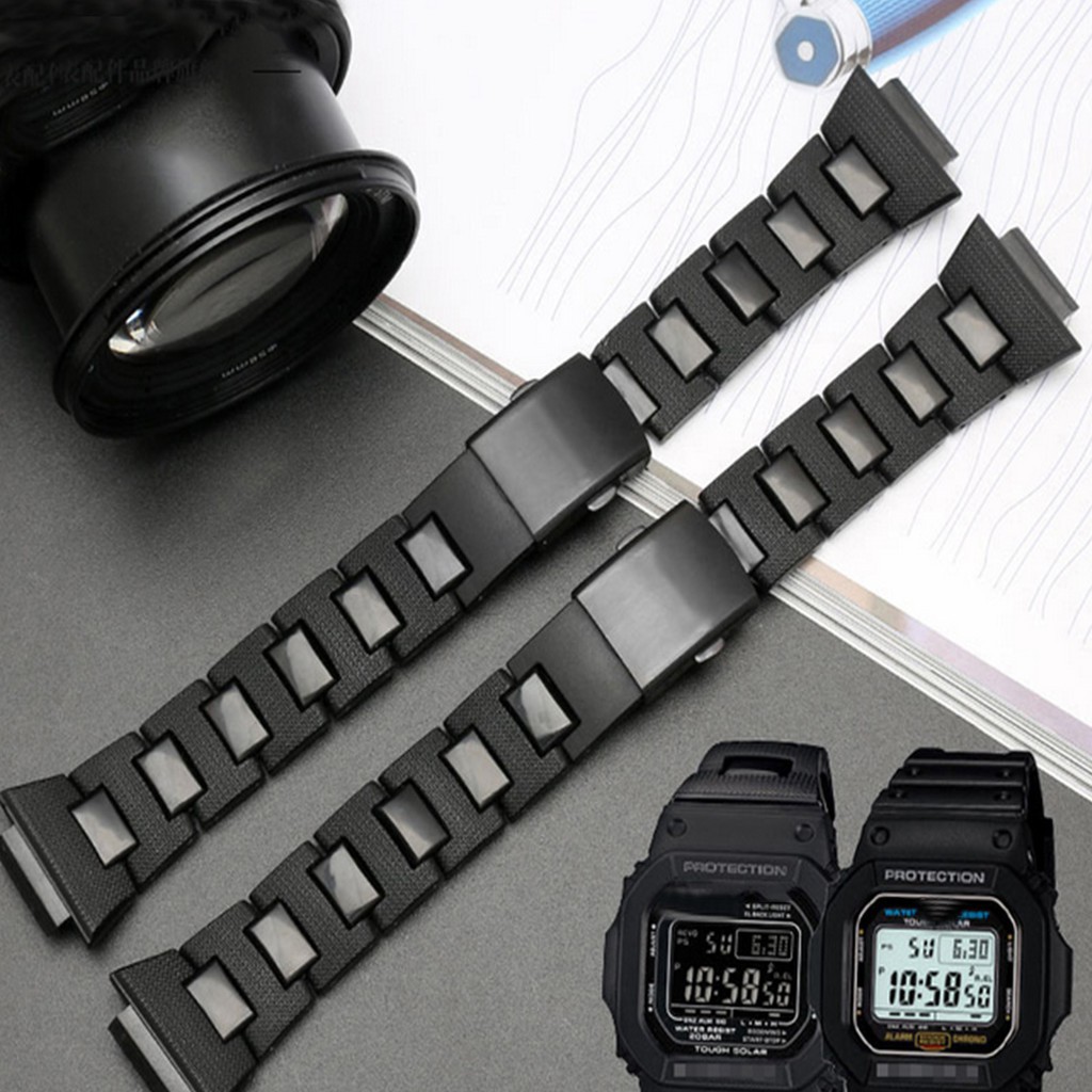 สายนาฬิกาข้อมือพลาสติก สีดํา แบบเปลี่ยน สําหรับ G-shock DW-6900 DW9600 DW5600 GW-M5610