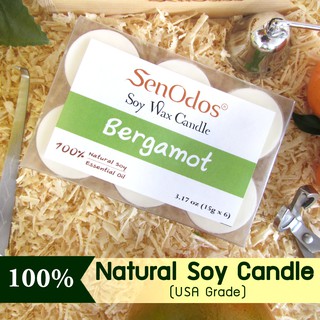SenOdos เทียนหอม อโรม่า ทีไลท์ เทียนหอม Tealight Set Bergamot ขนาดพกพา ขนาดทดลอง กลิ่นมะกรูด 15 g. (6 ชิ้น)