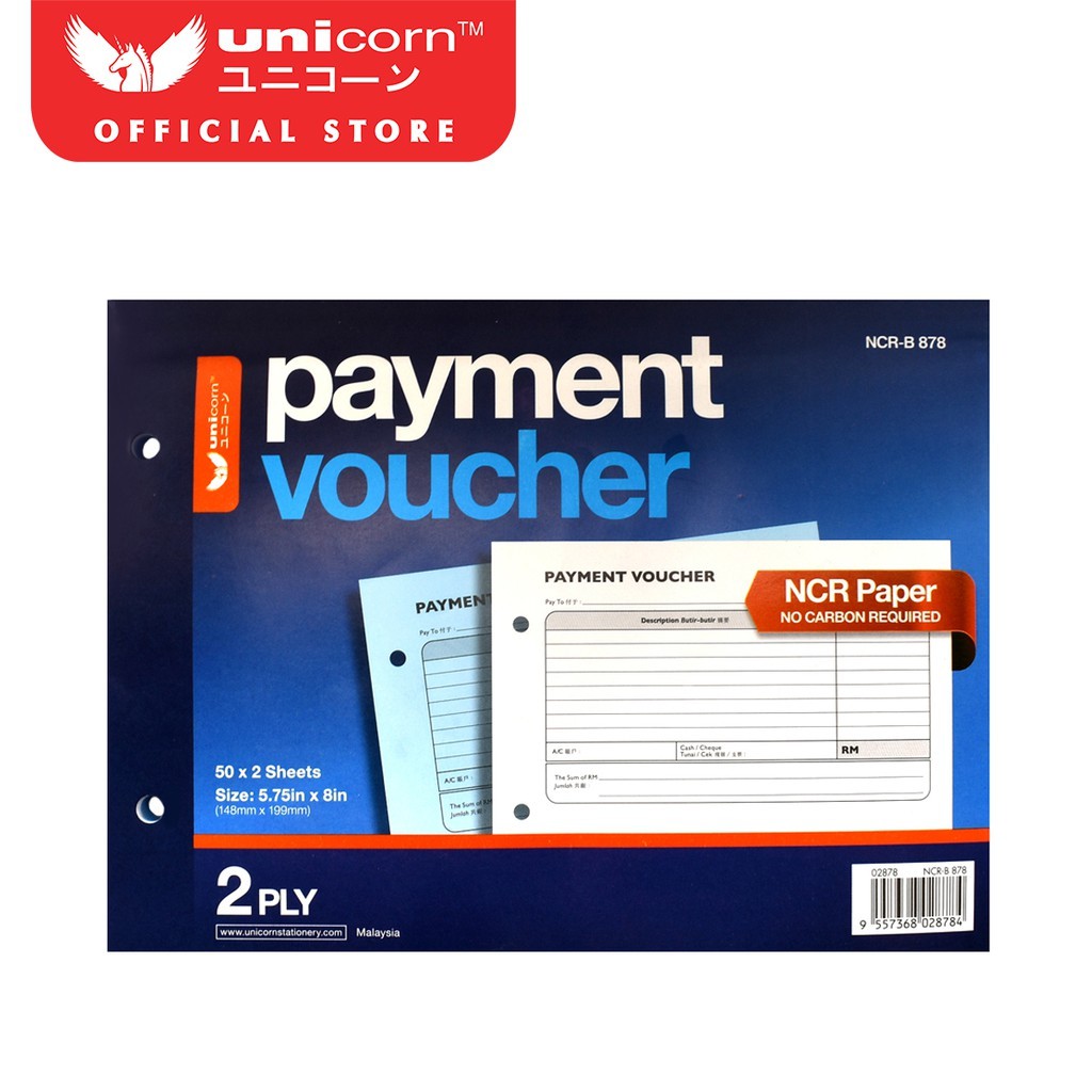 เครื่องเขียนยูนิคอร์น NCR Payment Voucher 2 ชั้น (5.675" x 8"/50 x 2 แผ่น) B878