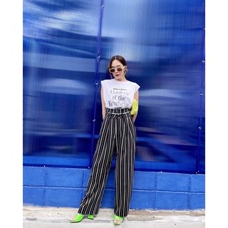 STRIPE HIGHWAIST PANTS กางเกงเอวสูง ดีเทลแต่งขอบเอว2ชั้น ผ้าดีครับ ทรงน่ารักมากก เอวสูงปรี๊ด ใส่แล้วดูขายาวสูง180