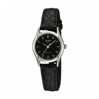 CASIO Standard นาฬิกาข้อมือผู้หญิง สีดำ/เงิน สายหนัง รุ่น LTP-1094E-1ARDF