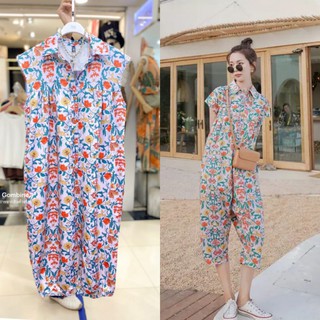 Flower Jumpsuit ชุดจั๊มสูทพิมพ์ ลายดอกไม้น่ารัก สีสันสดใส