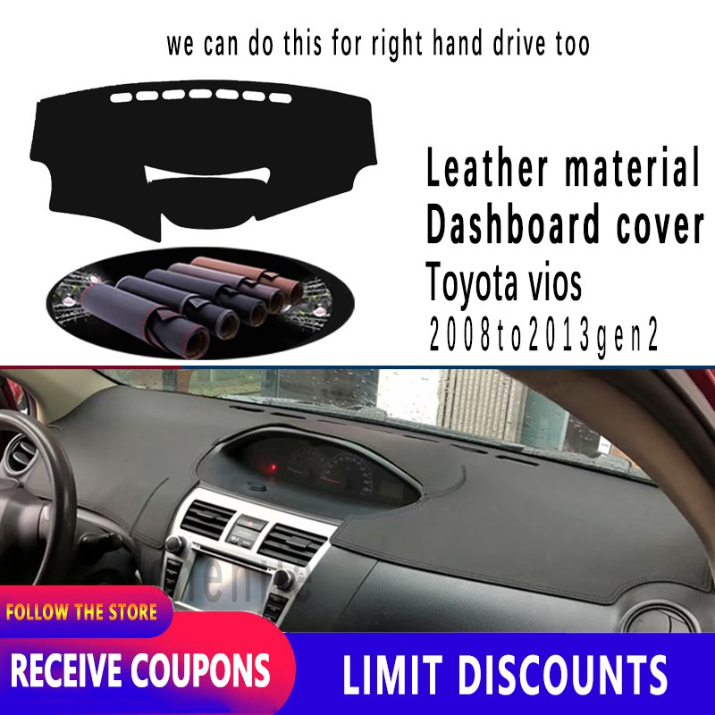 สําหรับ Toyota VIOS YARIS Taplo พรมหนัง 2008-2013 gen 2 อุปกรณ์ตกแต่งภายในรถยนต์