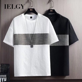 IELGY เสื้อยืดคอกลม แขนสั้น ลายทาง ทรงหลวม เข้ากับทุกการแต่งกาย สไตล์ฮ่องกง สําหรับผู้ชาย