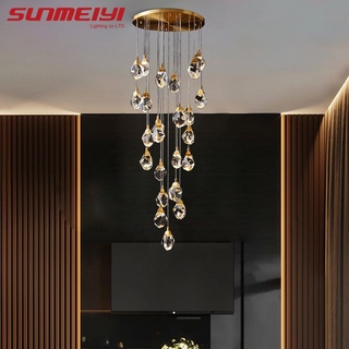 Sunmeiyi โคมไฟระย้า คริสตัล โมเดิร์น นําแสงบันได นอร์ดิก ตกแต่งภายใน ห้องนั่งเล่น ร้านอาหาร บาร์ ห้องครัว มันวาว โคมไฟ