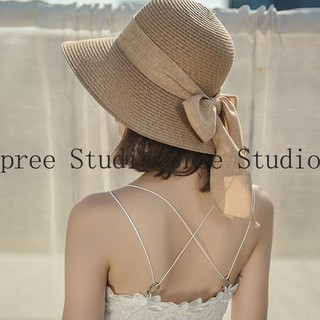 หมวกสานปีกกลาง หมวกไปเที่ยวทะเล กันแดด แฟชั่น มีโปว์ พับได้ …