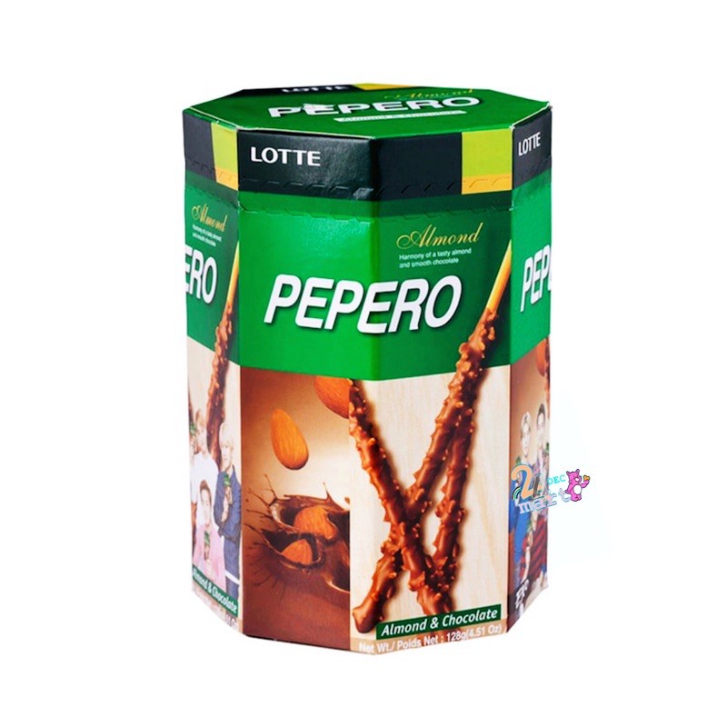 เปเปโร่ อัลมอนด์ ล็อตเต้ Lotte pepero Almond Chocolate 132 กรัม (ขนมนำเข้าจากเกาหลี)