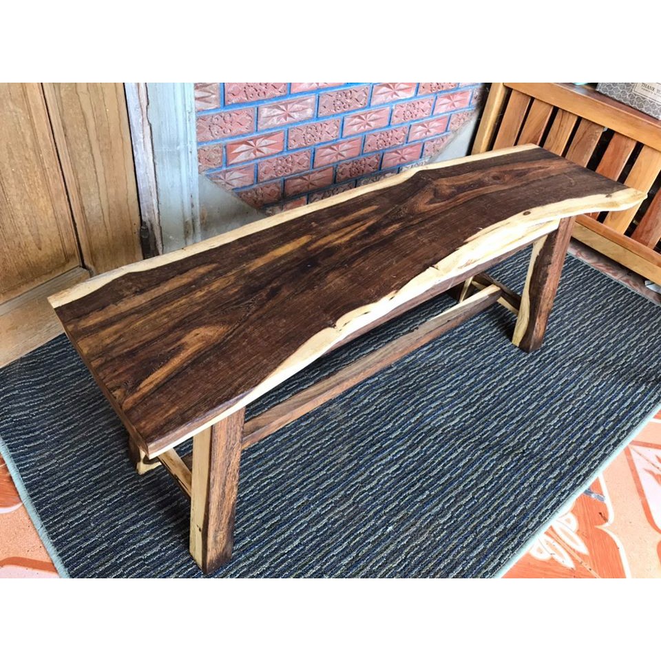 ส่งฟรีม้านั่งขี้เหล็กแผ่นเดียว 25*100*45ซม แข็งแรง โดนแดดได้