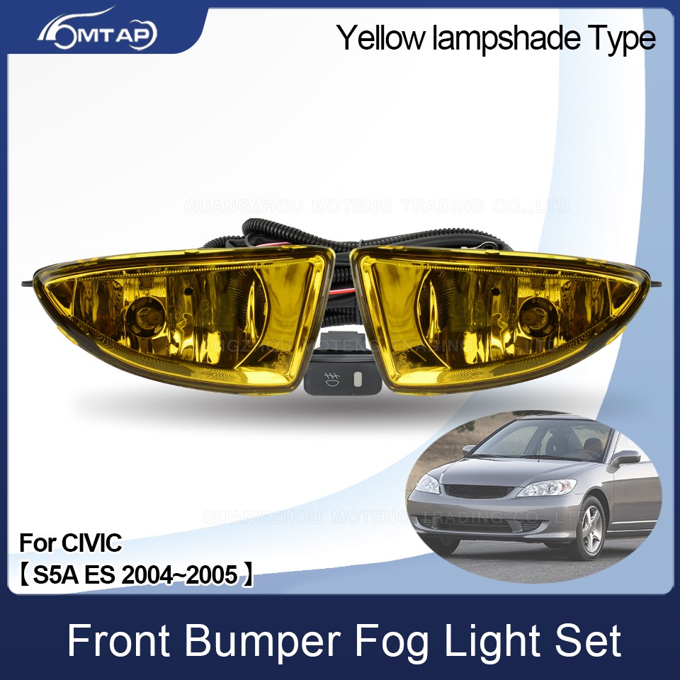 Mtap กันชนด ้ านหน ้ าสีเหลือง Foglight หมอกโคมไฟอัพเกรดชุดสําหรับ HONDA CIVIC ES 2004 ~ 2005 รุ ่ นเพิ ่ มเติมสีเหลือง Foglight ชุด