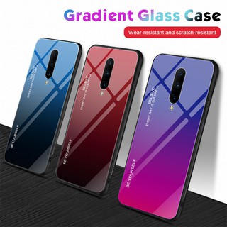 เคสโทรศัพท์กระจก เคสแข็ง เคสกระจกสีไล่ระดับสี Oneplus 7 7T Pro Shell Gradient colors Soft TPU Edge Tempered Glass Protective Phone Case Fashion Hard Cover เคสสีดำปก