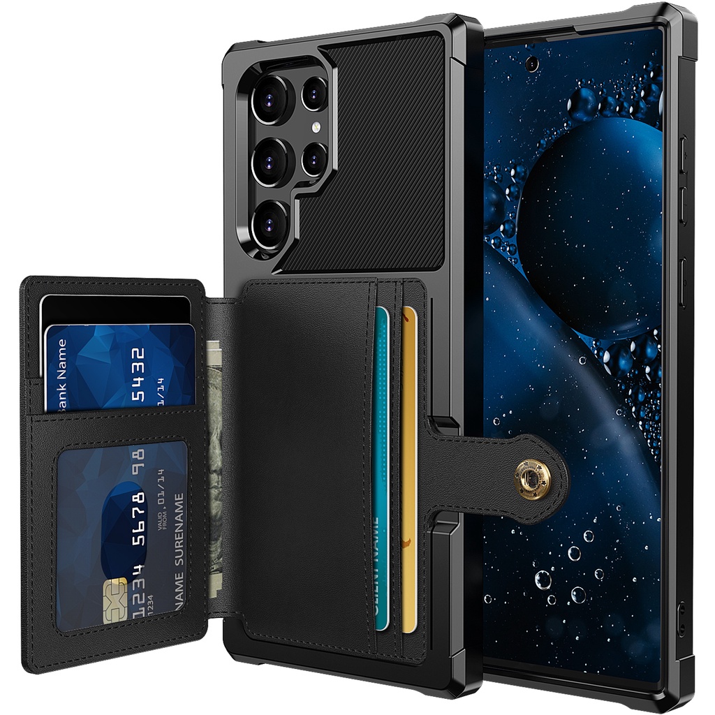 เคสโทรศัพท์หนัง PU แข็ง ฝาพับ พร้อมช่องใส่บัตรเครดิต 5 ช่อง กันกระแทก สําหรับ Samsung Galaxy S24 Ultra S24 Plus S23 Ultra S23 FE S22 Ultra S22+ S21 Ultra Note 20 Ultra