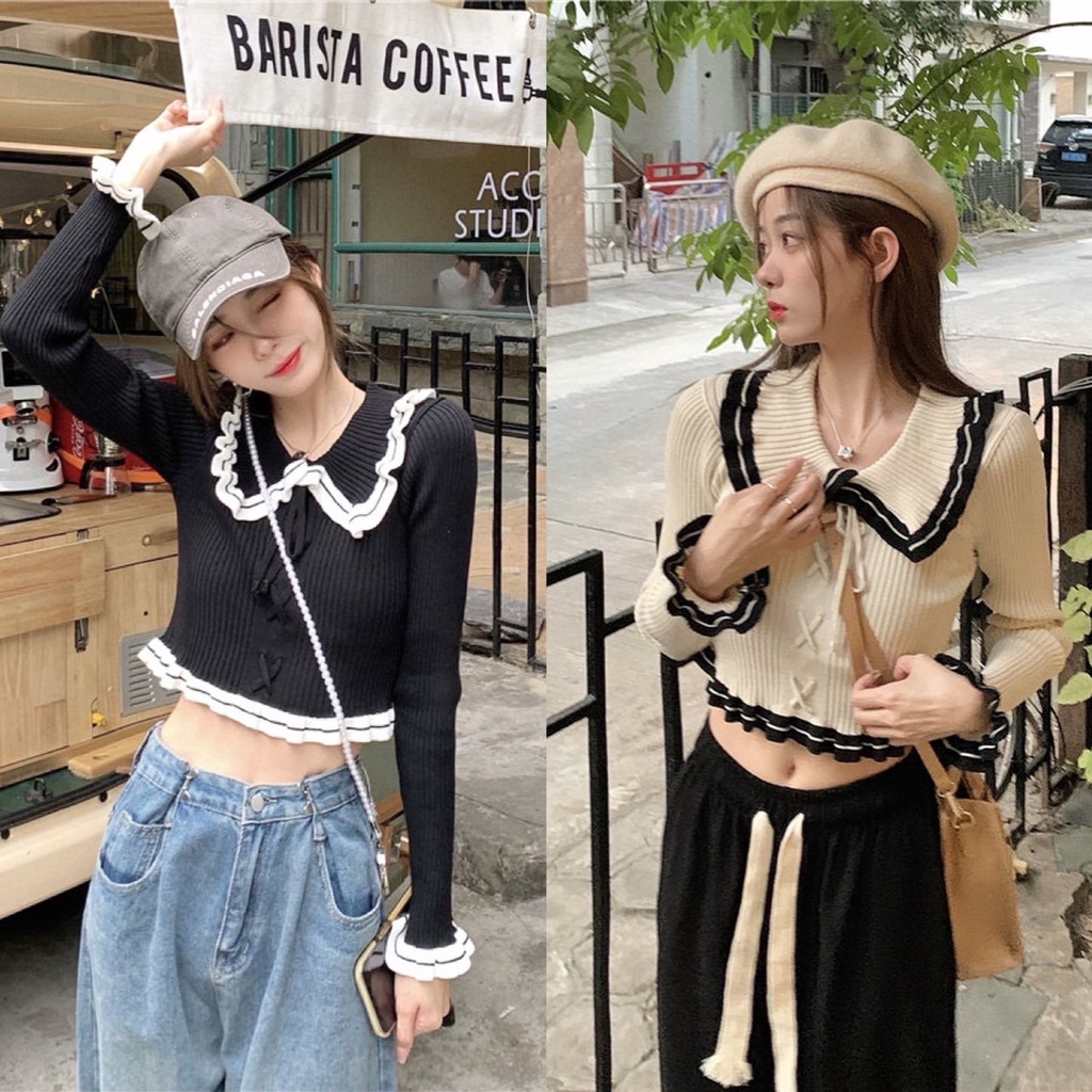 (U129) Styles_Unnie พร้อมส่ง เสื้อครอปผ้ายืด สไตล์เกาหลี มี 2 สี