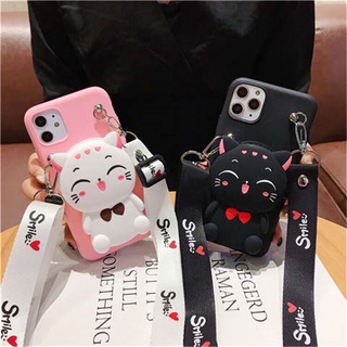 For Xiaomi Redmi Note11 Pro Note11S Cartoon Soft TPU Coin Back Cover Cute 3D Lucky Cat Wallet Bags Phone Case With Lanyard