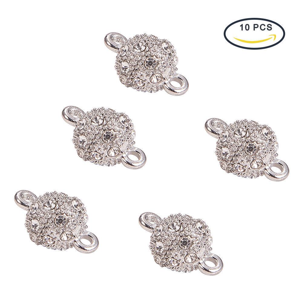 1 Bag 10sets Alloy Rhinestone Magnetic Clasps Round Platinum 17x10mm Hole: 2mm