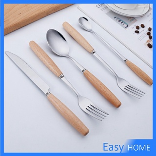 ชุด มีด ช้อน ส้อม ตะเกียบ วัสดุสแตนเลสและไม้ ช้อนส้อมด้ามไม้ Stainless steel cutlery