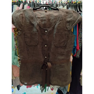 เสื้อเชิ้ตคอกลมสีน้ำตาลmixn match มือสอง