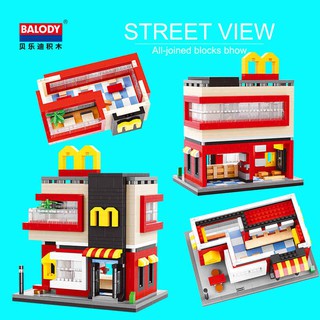 BALODY STREET VIEW รุ่น16095 ตัวต่อนาโนชุดร้านอาหาร สมจริง จำนวนตัวต่อ 1185 ชิ้น.