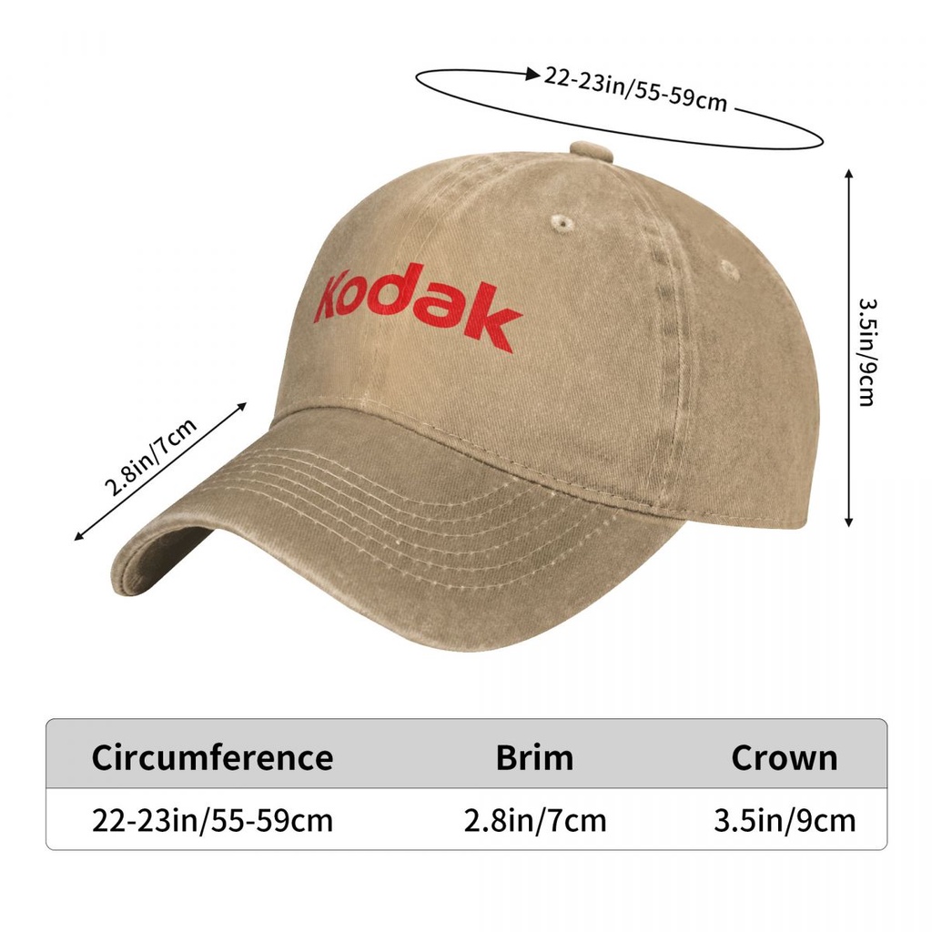 Kodak โลโก้ผู้ใหญ่ล้างหมวกคาวบอยหมวกเก่าผ้าฝ้าย 100% โค้ง Brim Sun หมวก Casual All-Match Unisex เบสบ