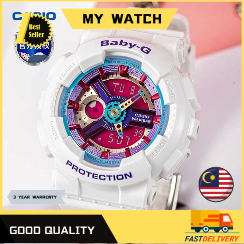 Baby-G BA110 Baby-Y กีฬานาฬิกากันน้ํานาฬิกาสุภาพสตรีนาฬิกาดิจิตอลสีชมพูอัตโนมัติ Baby A BA110 กันน้ํ