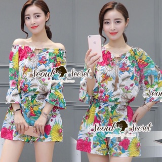 Summer Color Flora Lovely Playsuit (สีขาว)