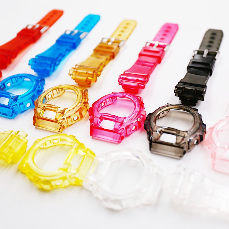 Strap and Case for Casio G-SHOCK DW-6900 DW-6600 DW-6930 DW-3230 Transparent Silicone Watch Band for Gshock DW6900 DW660