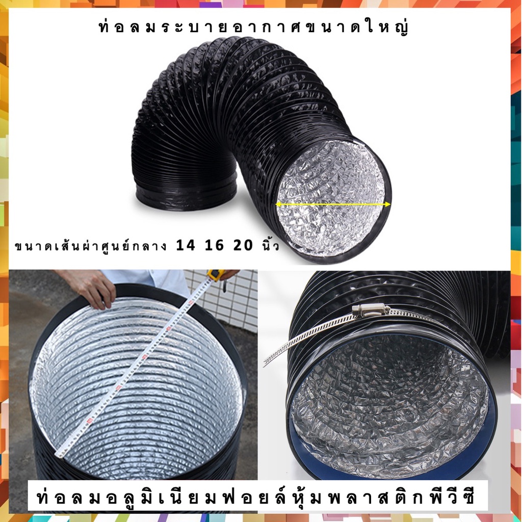 ท่อลมฟอยล์หุ้มพลาสติกพีวีซี สีดำ ขนาด 14 16 20 นิ้ว เครื่องดูดควัน พัดลมระบายอากาศ แฟลกอ่อน ยืดหด