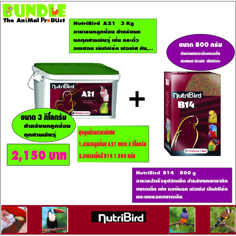 ชุดอาหารลูกป้อน A21 ขนาด 3 กิโลกรัม และ อาหารสำเร็จรูปอัดเม็ด B14 ขนาด 800 กรัม