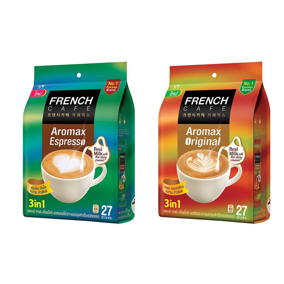 French Cafe เฟรนช์ คาเฟ่ กาแฟปรุงสำเร็จชนิดซอง 3 In 1 Aromax Espresso / Aromax Original 27 ซอง