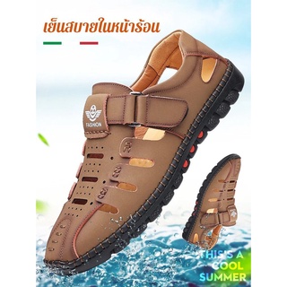 JJmakro รองเท้าแตะหนังแท้แฟชั่นแบบกลวง