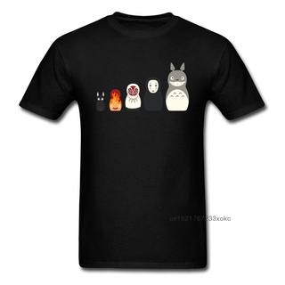 ใหม่ เสื้อยืดผ้าฝ้าย 100% พิมพ์ลายตุ๊กตาการ์ตูน Totoro Mononoke สีดํา สําหรับผู้ชาย คู่รักS-5XL