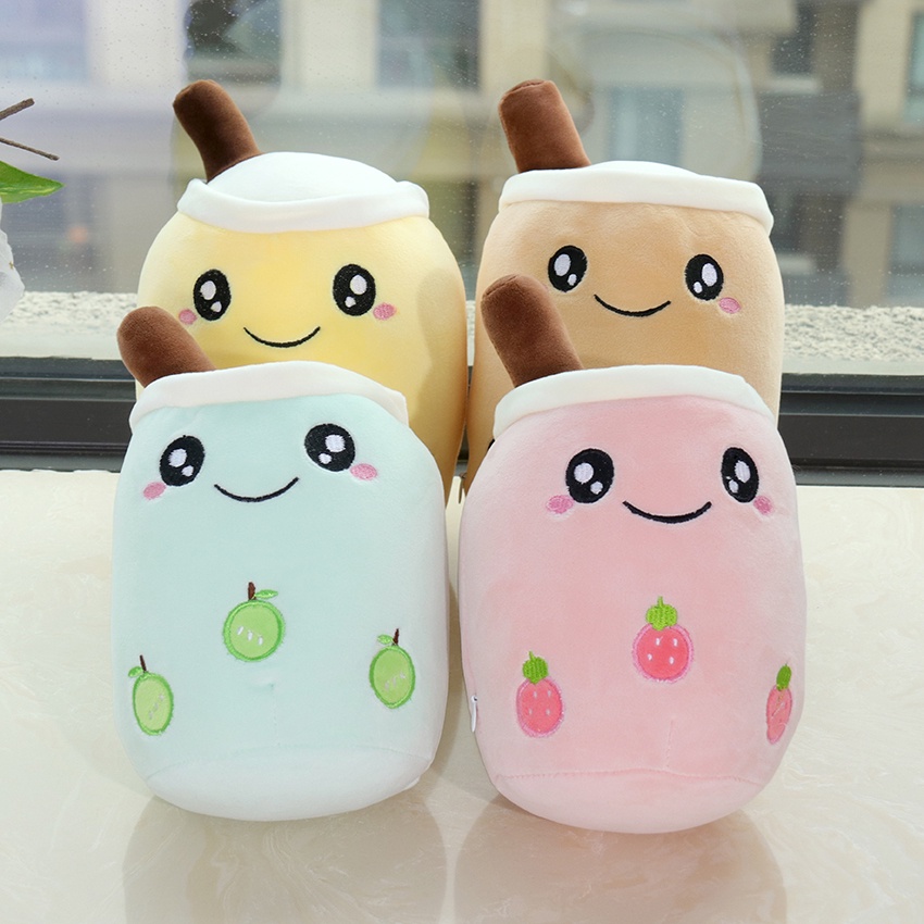 Bubble Tea Plush Pillow Plush Pillow, Cute Milk Tea Cup Plushie Bubble Tea  Soft Toy With Strawberries, Bubble Tea Cup Plush Toy Soft Stuffed Throw Pi