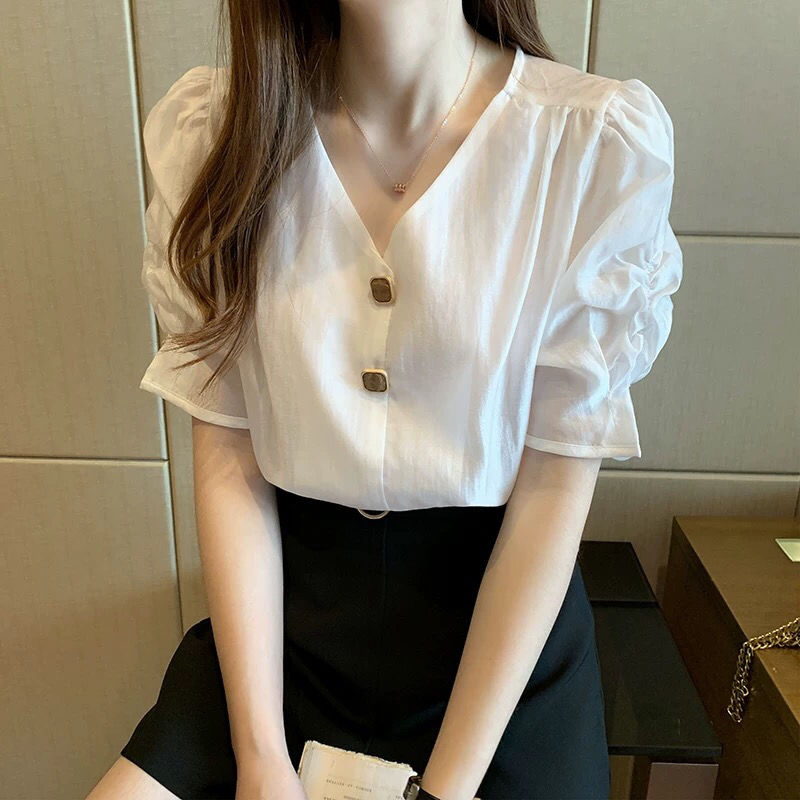 เสื้อผ้าแฟชั่น แขนสั้น ผู้หญิง เสื้อเชิ้ต ชีฟอง น่ารักแบบเกาหลี ชุดลำลอง  women top ราคา ถูกที่สุด ดีลบีเคเค แกลเลอรีภาพที่ 6
