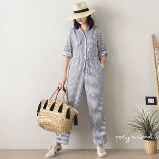 Jumpsuit ปกเชิ้ต ลายสับปะรด 🎉🎉 พร้อมส่ง 🎉🎉 ส่งฟรี ems