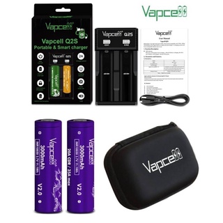 แท้100%Vapcell ชุดเครื่องชาร์จพร้อมถ่าน[ถ่านVapcell INR18650 3000mAh ม่วง 2ก้อน+เครื่องชาร์จถ่านVapcell Q2S]