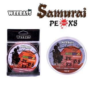 สาย PE Weebass รุ่น Samurai ซามูไร ถัก x8 สีรุ้ง ยาว100 เมตร