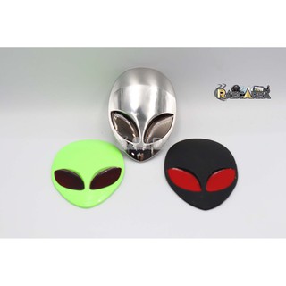 Alien เอเลี่ยน มนุษต่างดาว Sticker สติ๊กเกอร์โลหะติดรถยนต์ Logo สติ้กเกอร์แต่งรถ สติกเกอร์ติดรถ สีเงิน,สีเขียว,สีดำ