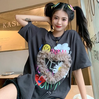 เสื้อยืดแขนสั้น ผ้าตาข่าย ทรงหลวม แฟชั่นฤดูร้อน สําหรับผู้หญิง 2022