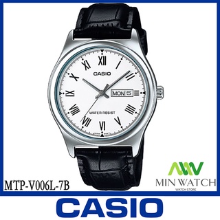 นาฬิกา รุ่น Casio นาฬิกาข้อมือ ผู้ชาย สายหนังสีดำ รุ่น MTP-V006L-7B ( White/Black )