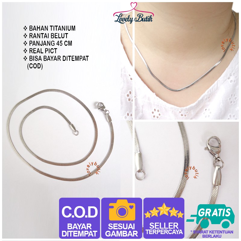 Lovelybutik สแตนเลสสร้อยคอไทเทเนียมยืดหยุ่นแบน Eel Titanium สร้อยคอขนาด 45 ซม